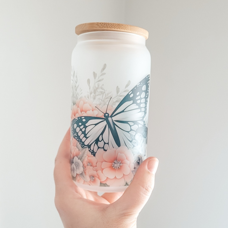 Monarch Floral Glass | Frosted Glass Cup