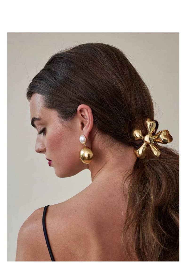 Gold Flower Duckbill Hair Clip - Elegant Metal Hair Claw