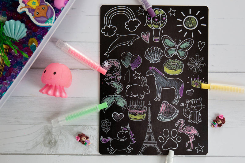 Whimsical Reusable 8" x 11"  Colouring Board with 3 Crayons