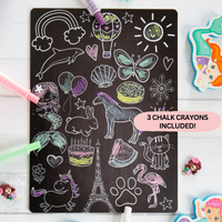 Whimsical Reusable 8" x 11"  Colouring Board with 3 Crayons