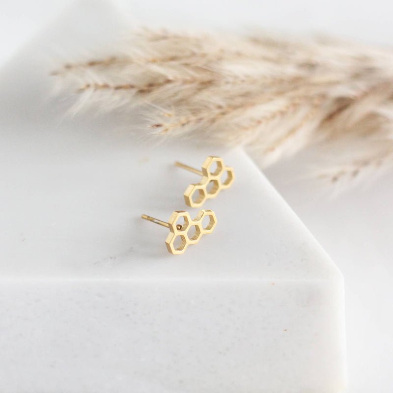 Mini Honeycomb Earrings (Gold)