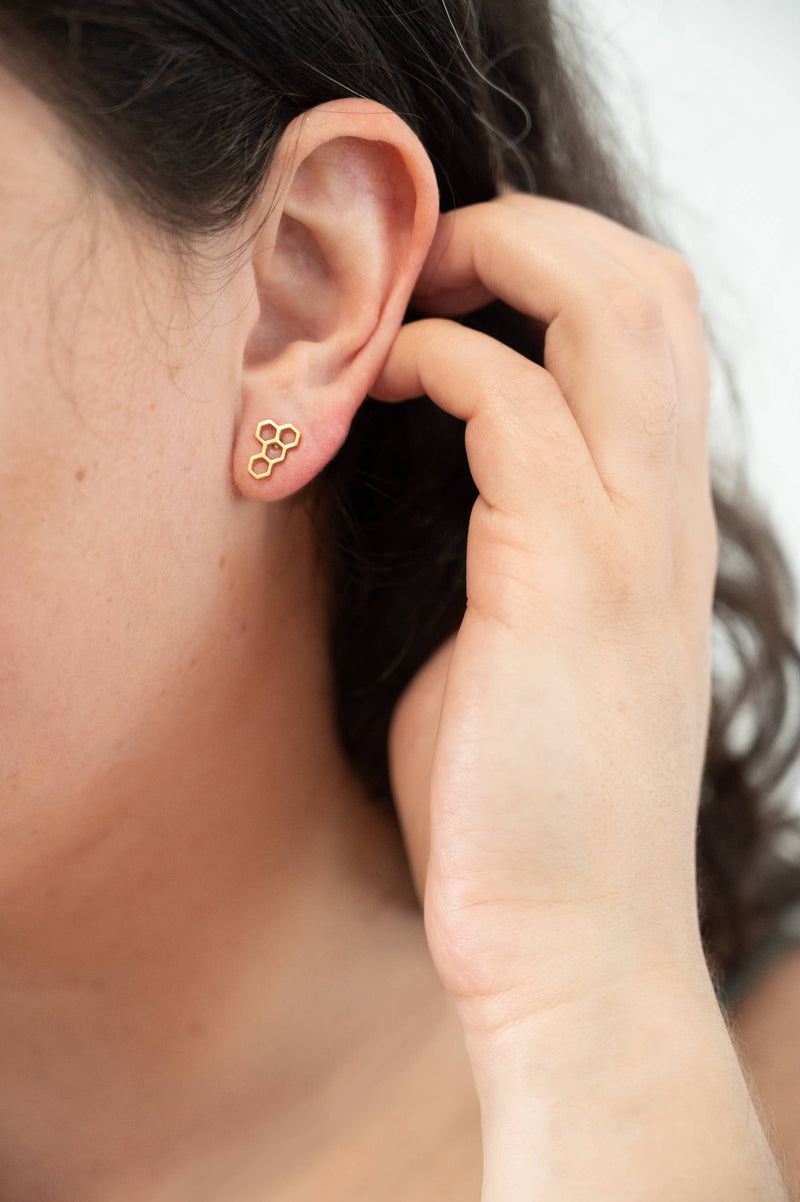 Mini Honeycomb Earrings (Gold)