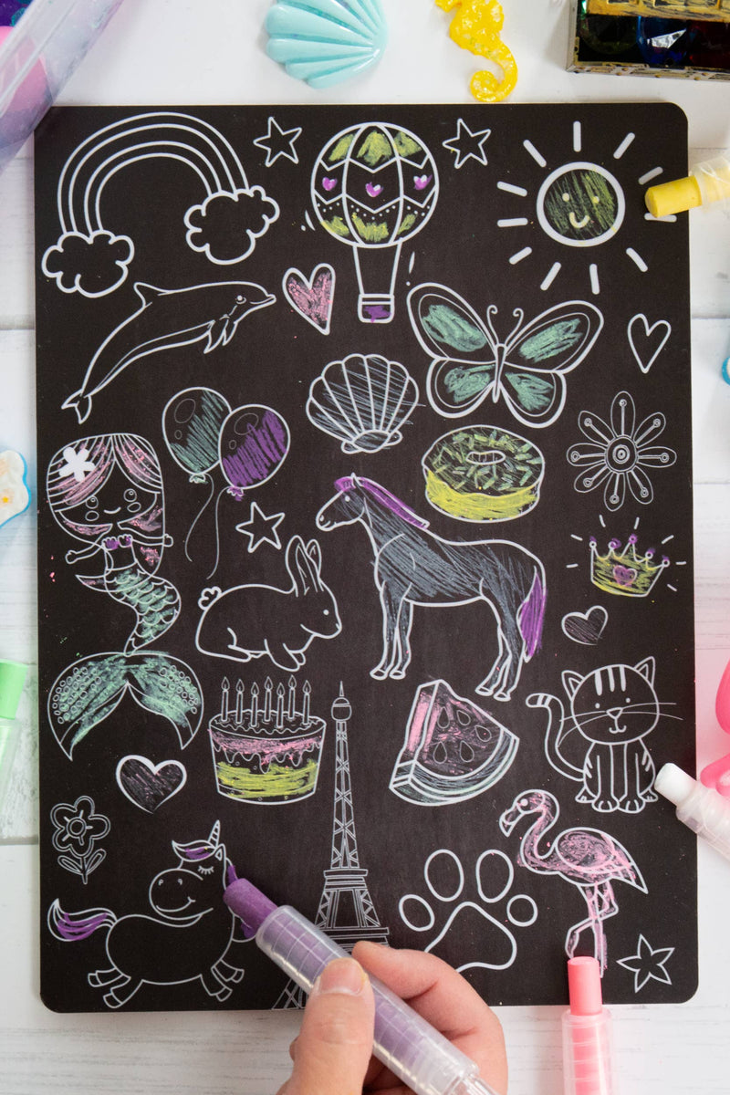 Whimsical Reusable 8" x 11"  Colouring Board with 3 Crayons