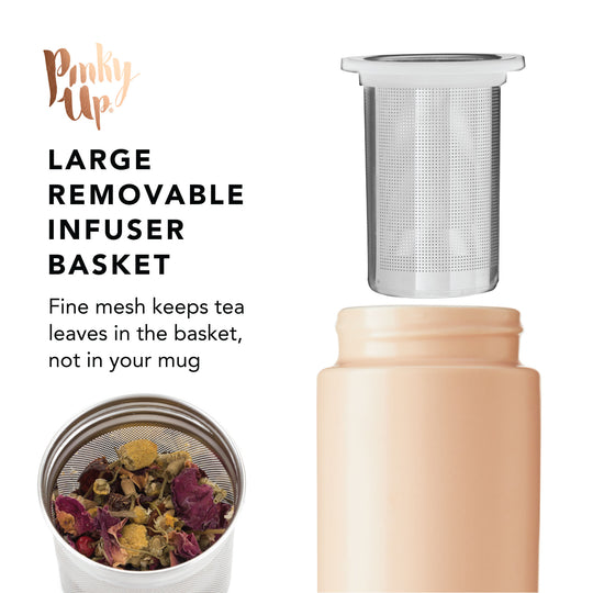 Tatyana Double Walled Ceramic Travel Mug with Infuser - Coral