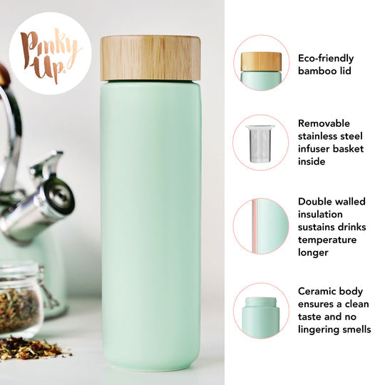 Tatyana Double Walled Ceramic Travel Mug with Infuser - Turquoise