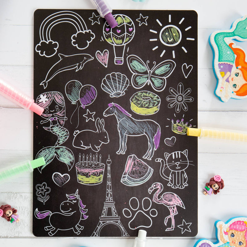 Whimsical Reusable 8" x 11"  Colouring Board with 3 Crayons